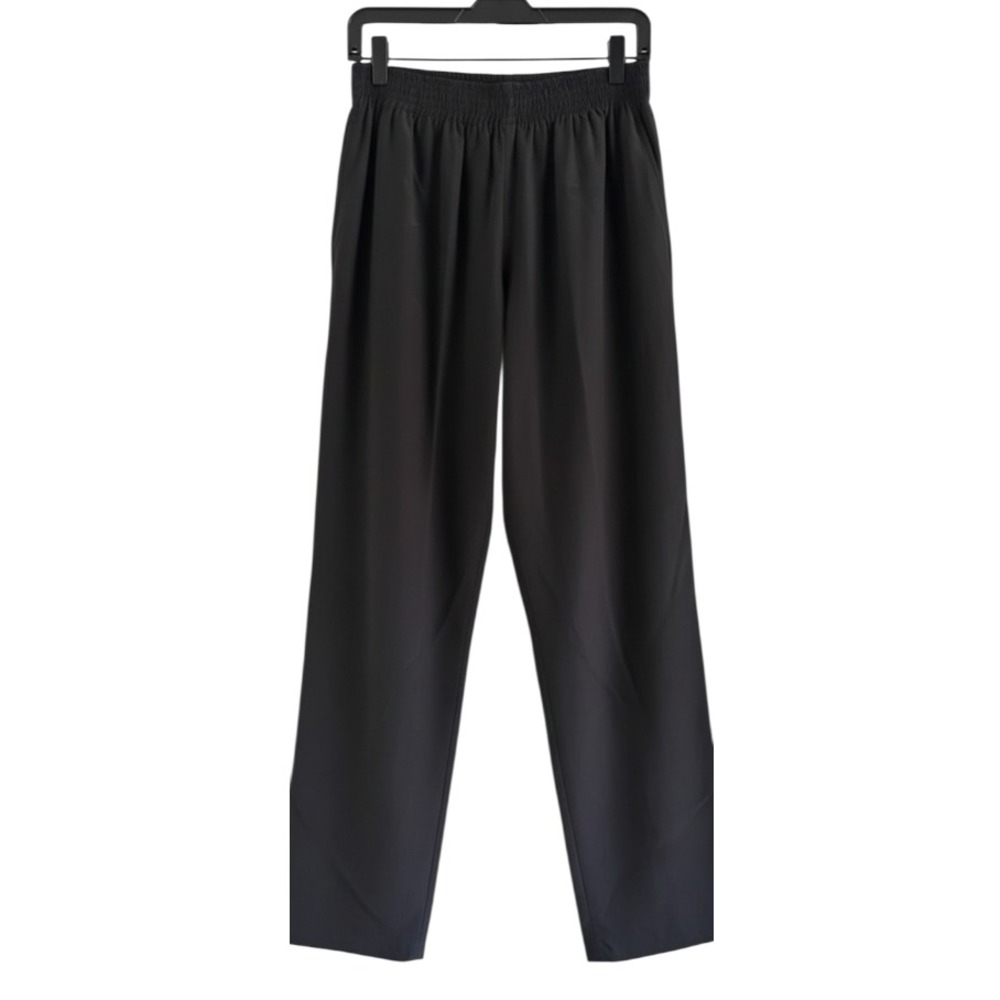 Vintage Argenti BLACK SILK PANTS Trousers Elastic Waist Pull-On w/Pockets Sz 8